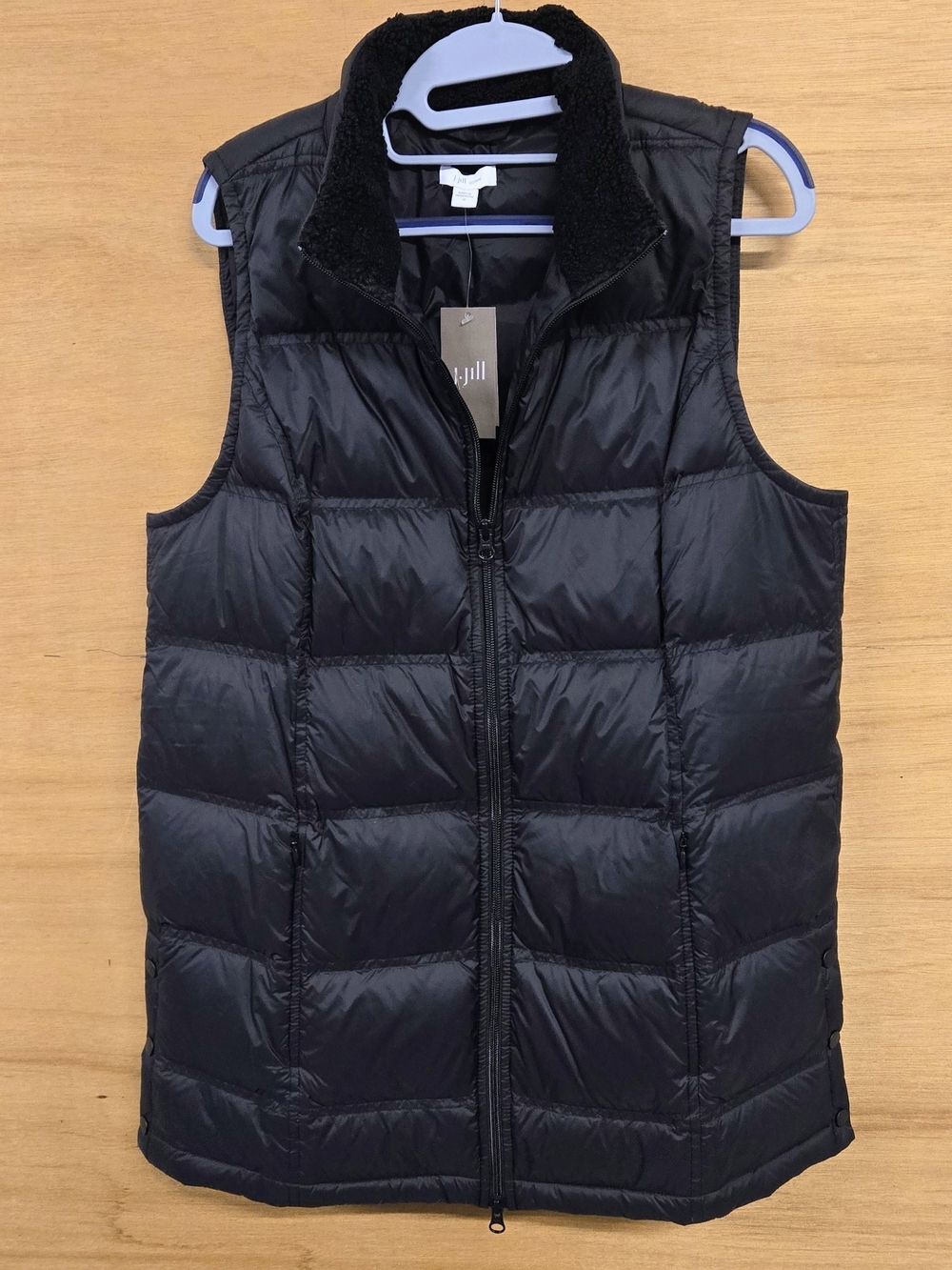 Down Black Quilted Puffer Vest- J. Jill Side Snap